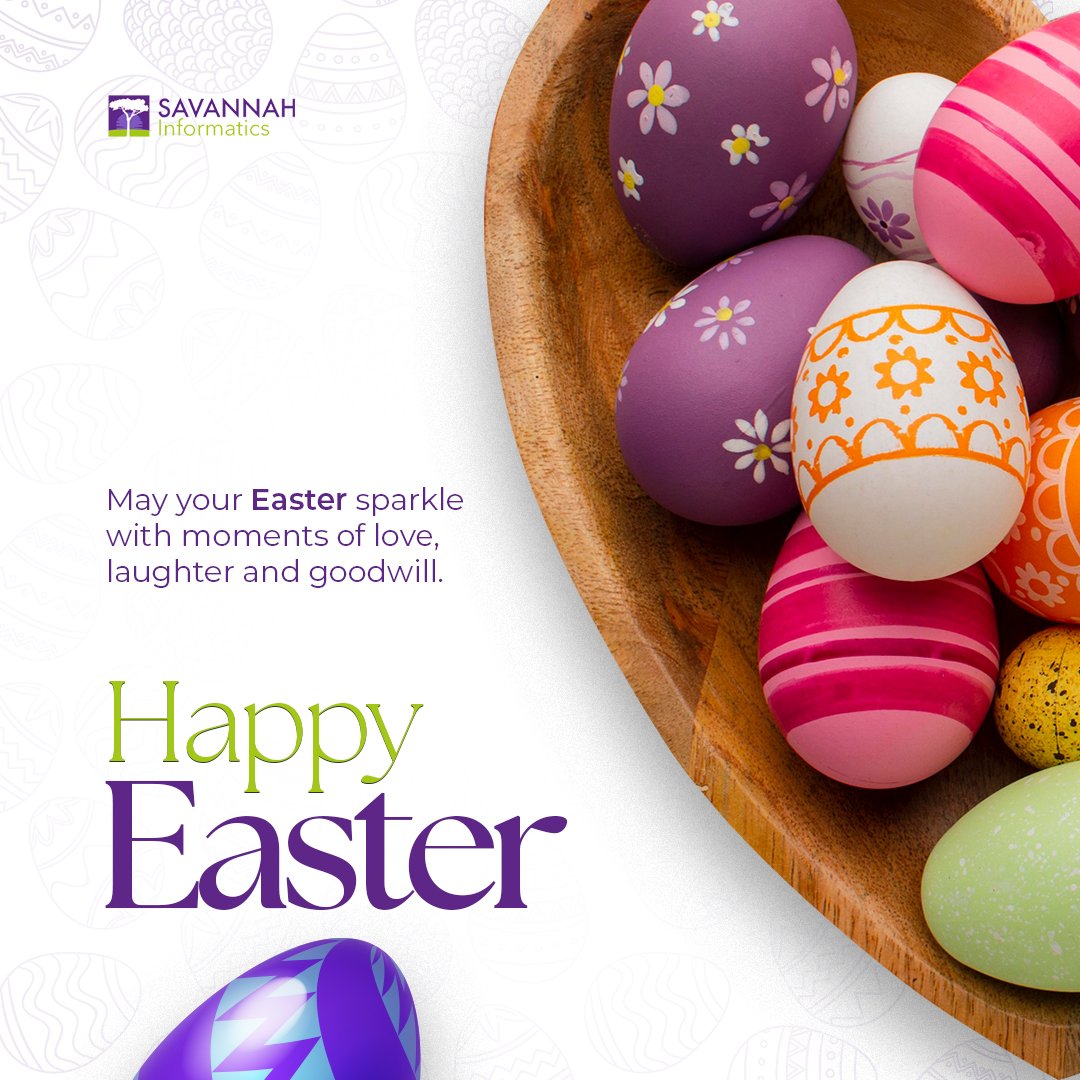 Sending Easter greetings to our partners, clients, the healthcare community &amp; our incredible team at Savannah Informatics. As we celebrate this season of renewal and hope, we are grateful for your continuous trust, consistent support &amp; loyalty.  Have a safe and enjoyable holiday!