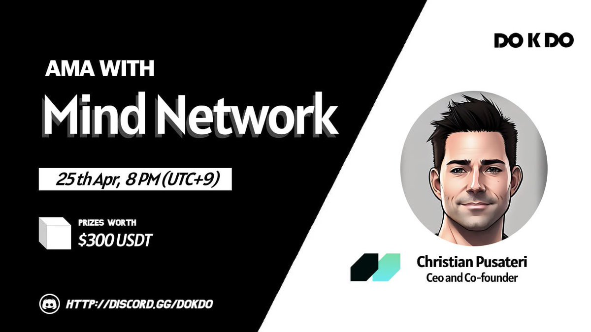 [DOKDO DAO X Mind Network AMA] 

🎁$300 USDT in AMA

📆DATE : 25th, April, 2025
⏰TIME : 20:00 KST / 11:00 UTC 
🏫Venue : discord.gg/dokdo

1️⃣ Follow 
<a href="/DOKDODAO/">DOKDO DAO</a>
<a href="/Dokdo_web3/">DOKDO Web 3.0</a>
<a href="/mindnetwork_xyz/">Mind Network</a>

2️⃣ LK l RT l TAG 3 Friends

3️⃣ Fill out the Form
forms.gle/c4ztJ1PiMPJiHm…

Mind