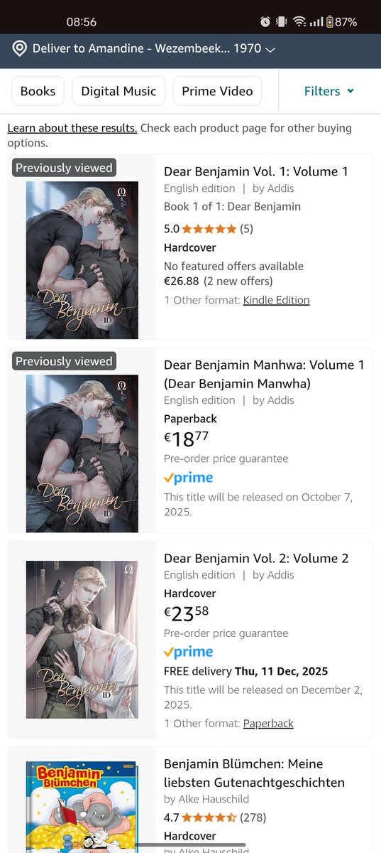 superclo's tweet photo. @BLovedBooks there is a problem with the paperback vol1 of DB on Amazon... why has the manhwa the image of the novel ? Thank you 🥹❤️ I hope Amazon won't cancel my PO because of it... 🙏😭 https://t.co/8h4q4GGEbQ