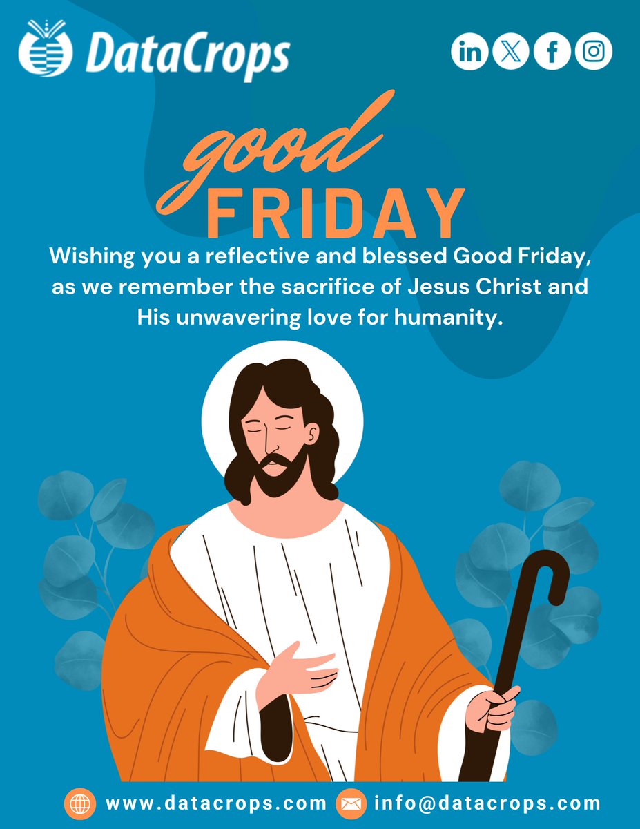 DataCrops's tweet image. 🌿 On this Good Friday, we pause to honor the selfless sacrifice of Jesus Christ — a reminder of hope, forgiveness, and love for humanity.

From all of us at DataCrops, wishing you peace and reflection today. 🙏

#DataCrops #GoodFriday #Compassion #Peace #Faith