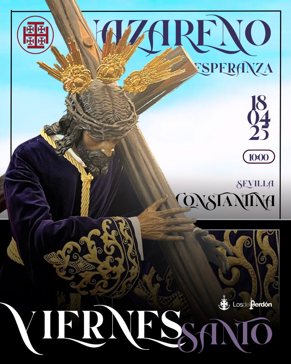 ✝️ 𝐕𝐢𝐞𝐫𝐧𝐞𝐬 𝐒𝐚𝐧𝐭𝐨 | Hermandad Nuestro Padre Jesús Nazareno Constantina 

🎼 Hoy suenan #losdelperdon por las calles de Constantina (Sevilla) junto a Nuestro Padre Jesús Nazareno

⛪️ Ermita de Santa Ana
⏱️ Salida: 10:00 h
🔴 Carrera Oficial: 12:00 h
⏱️ Llegada: 15:00 h