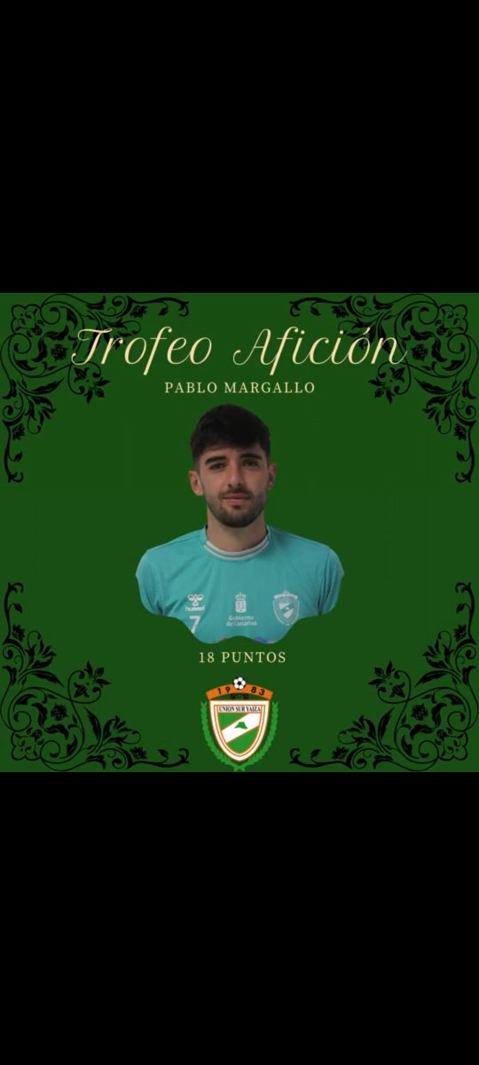 🏆 ¡El ganador de la jornada en el Trofeo Afición es <a href="/pablomargallo14/">Pablo Margallo Lozano</a>  jugador del <a href="/unionsuryaiza/">C.D. Union Sur Yaiza</a>!
⚽ Su calidad, esfuerzo y constancia dan sus frutos. ¡Enhorabuena, Pablo!

#TrofeoAfición #CDUniónSurYaiza #FútbolCanario