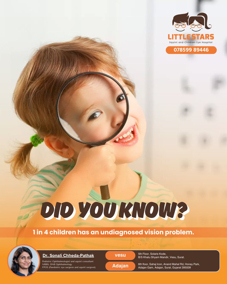 LittleStarsEye's tweet photo. 👀 Struggling in school? It might be a vision problem!
Watch for:
❌ Eye rubbing
❌ Sitting too close
❌ Head tilting
❌ Headaches
Early eye checks = better learning! 📚💡
📍Surat | Bharuch | Bardoli | Ahmedabad | Pune
#ClearVisionClearFuture #PediatricEyeCare https://t.co/Kh5gZv3bCR