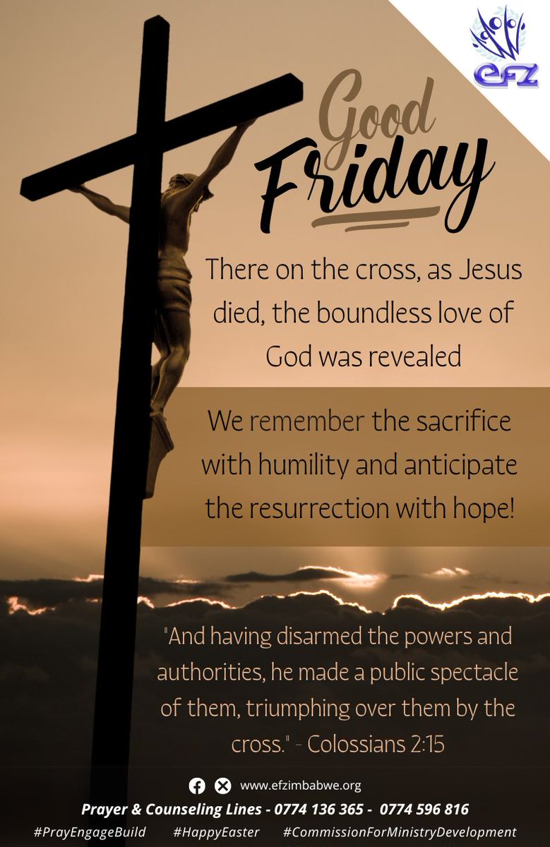 Good Friday: There on the cross, as Jesus died, the boundless love of God was revealed. 

"And having disarmed the powers and authorities, he made a public spectacle of them, triumphing over them by the cross."
 - Colossians 2:15

#GoodFriday #JesusSacrifice #GodsLove