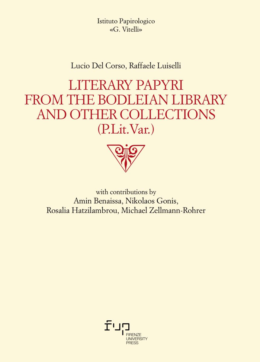 Now available OA on the FUP website:

books.fupress.com/catalogue/lite…
It contains new #Greek poetry and prose fragments, mostly from Oxford <a href="/bodleianlibs/">Bodleian Libraries</a> (but with surprises from Florence, Genève, Cairo and New York too).
Enjoy! 
#classics #papyrology