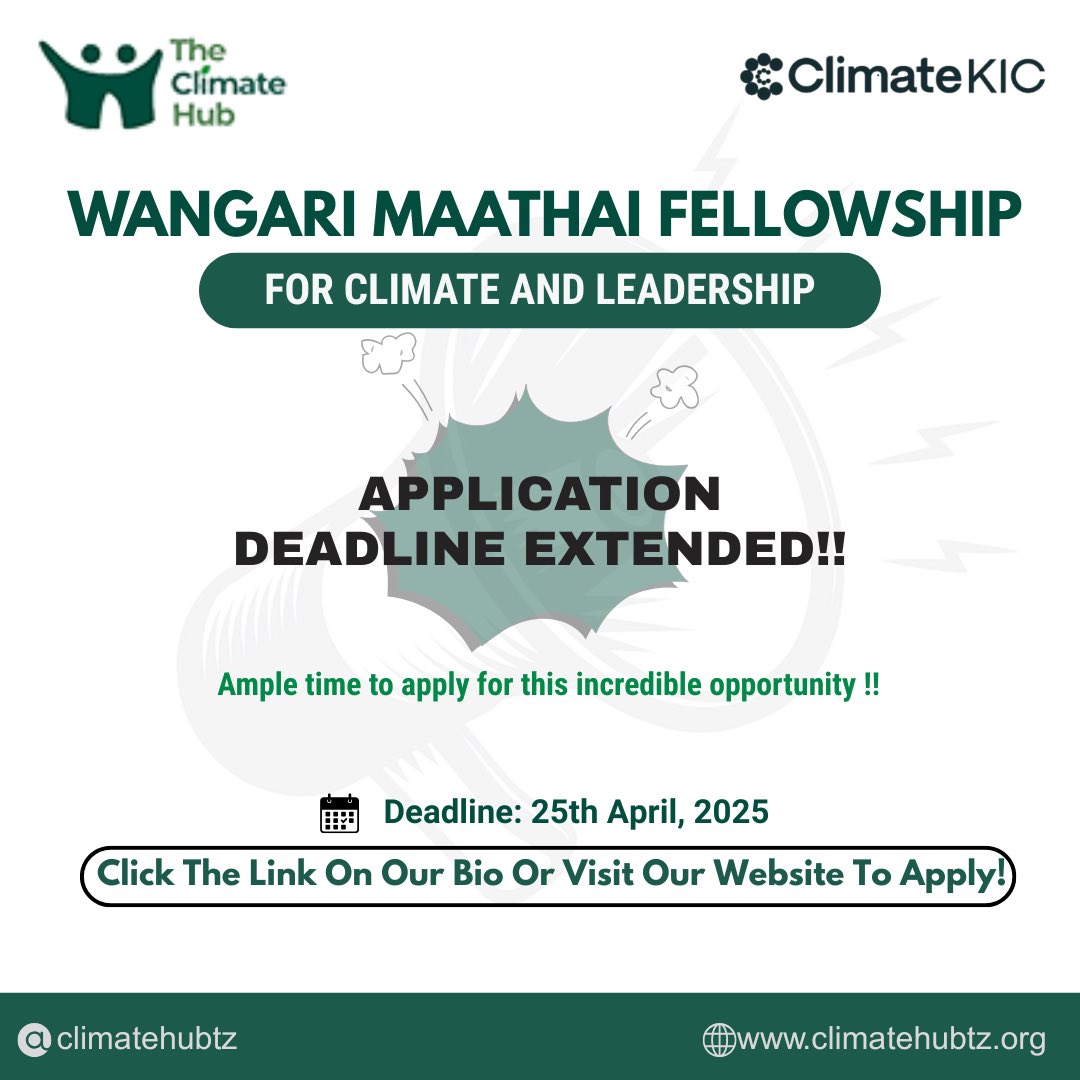 You asked – we listened!
Due to high demand, the Wangari Maathai Fellowship deadline has been extended to April 25, 2025!

Join a powerful network of young climate leaders &amp; get:
✅ €500 project support
✅ Mentorship
✅ Lifelong community

Apply now — link in bio!
#CHTcommunity
