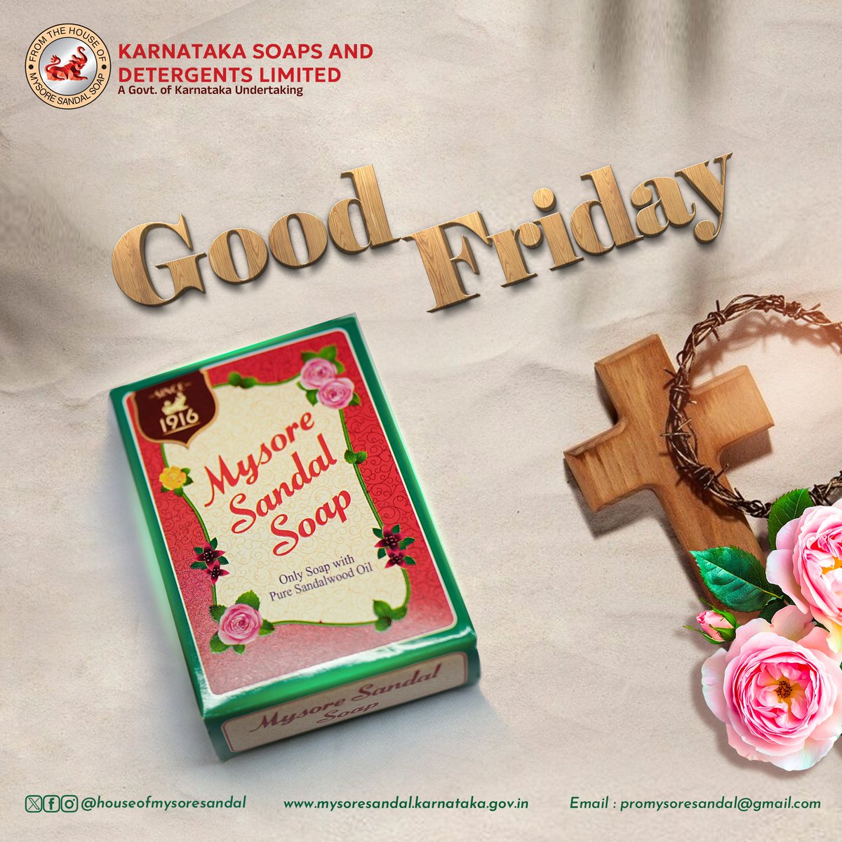 MysoreSandalIn's tweet photo. May this Good Friday bring calm, comfort, and a sense of purity to your heart and home
.
.
.
#GoodFriday #GoodFriday2025 #MysoreSandalSoap #KarnatakaSoaps
#PureSandalwood #TraditionWithPurity
#MysoreSandal #HouseOfMysoreSandal
#SandalwoodSoap #NaturalSkincare #ClassicSoap #Ksdl https://t.co/4tMl1LbH5L
