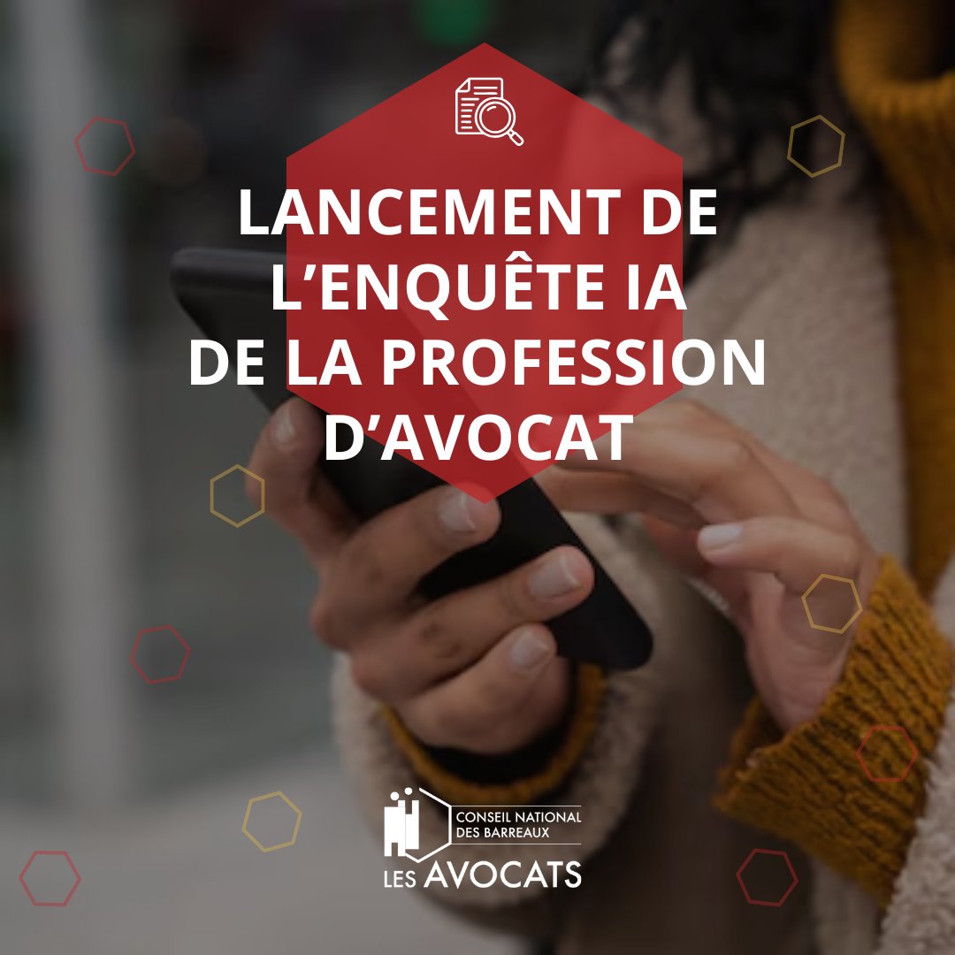 [ENQUÊTE] Le #CNB lance une grande enquête en ligne, réalisée en partenariat avec <a href="/Viavoice_Paris/">Viavoice</a>, pour mieux comprendre les bouleversements impliqués par le développement de l'IA sur le métier d'avocat.

🎯 Objectifs :
➡️ Identifier précisément les impacts de l'IA pour la