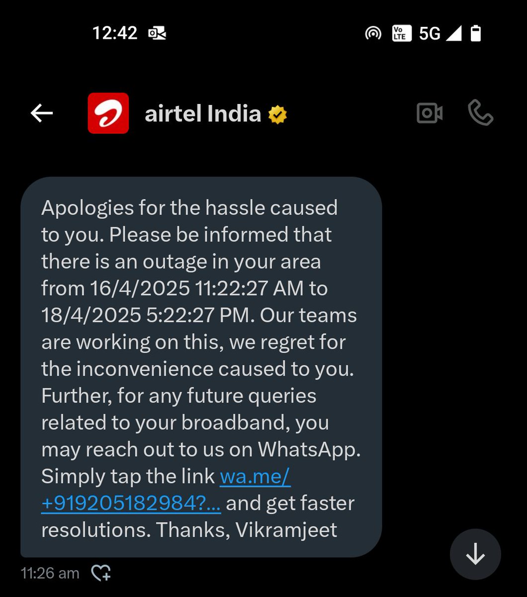 punittripathi79's tweet photo. @airtelindia Standard response.... How can there be an outage when my neighbours airtel internet is working? https://t.co/rCoisrX1yN