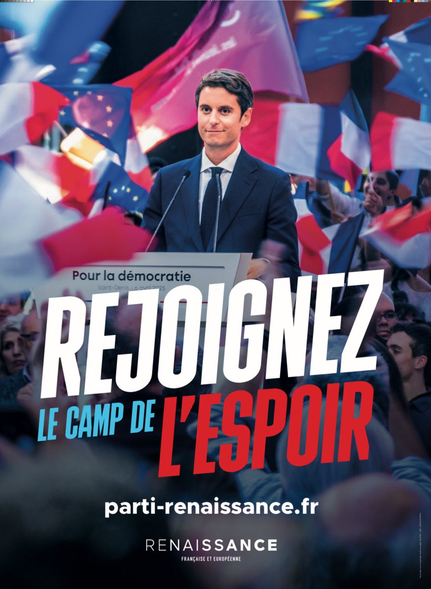 Lycrem 3.0 ☨ 🇫🇷🇪🇺 ☨ (@lycrem3) on Twitter photo ➡️Voici la nouvelle affiche du parti <a href="/Renaissance/">Renaissance</a> ! « Rejoignez le camp de l’espoir » !
Une France plus forte.✅
Une Europe plus puissante.✅
Avec <a href="/GabrielAttal/">Gabriel Attal</a> « Renaissance » rime avec « France » « excellence » « espérance ».🙏
#AvecRenaissance
#AvecAttal ➡️Voici la nouvelle affiche du parti <a href="/Renaissance/">Renaissance</a> ! « Rejoignez le camp de l’espoir » !
Une France plus forte.✅
Une Europe plus puissante.✅
Avec <a href="/GabrielAttal/">Gabriel Attal</a> « Renaissance » rime avec « France » « excellence » « espérance ».🙏
#AvecRenaissance
#AvecAttal