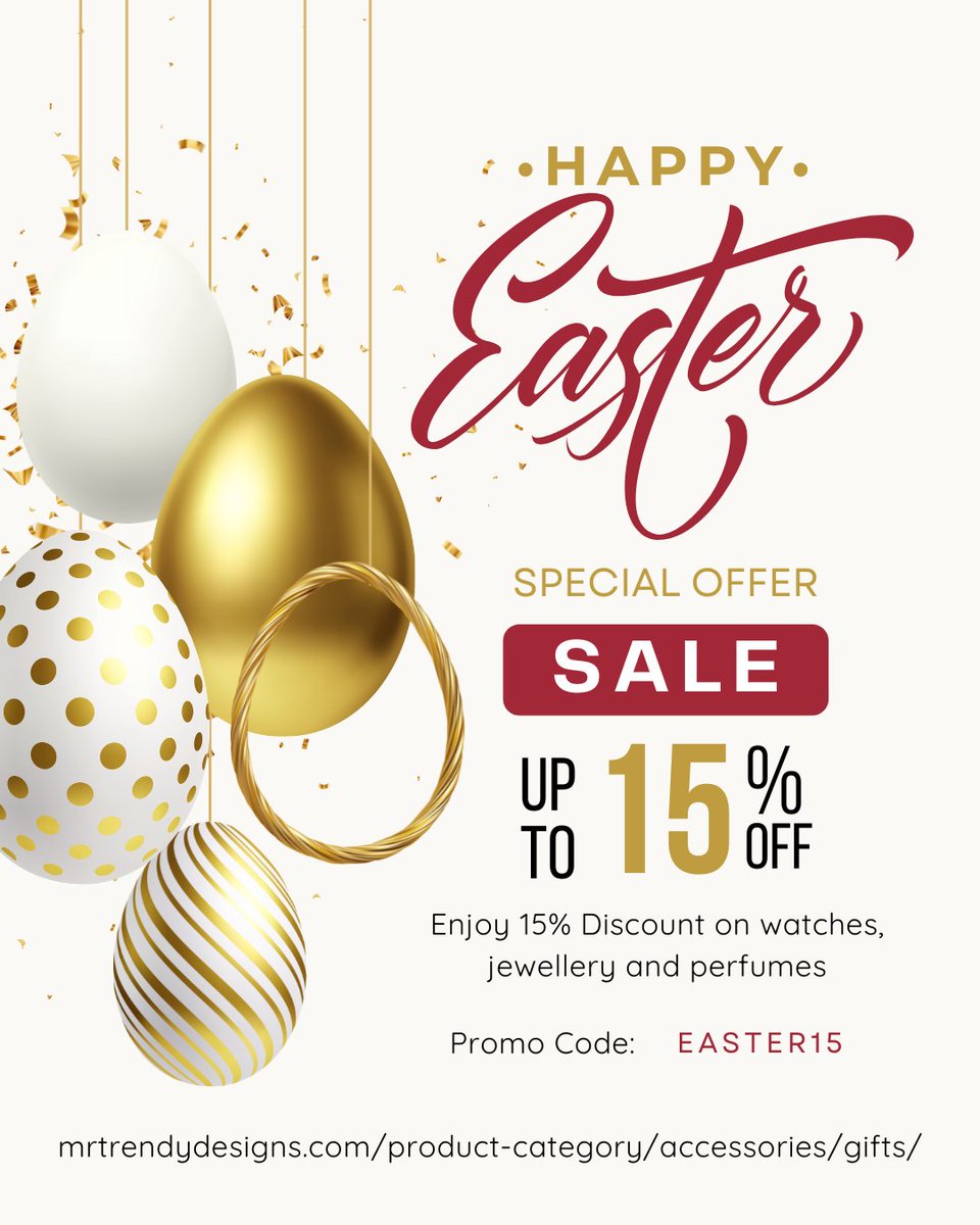 mrtrendykenya's tweet image. 🐣💝 Easter Offer Alert! 💝🐣
Celebrate in style with 15% OFF on all watches, jewellery, and perfumes – perfect Easter gifts for your loved ones!

✨ Use Promo Code: EASTER15 at checkout
🛍️ Shop now: mrtrendydesigns.com/product-catego…
📞 Order via 0794202024

#EasterGifting #MrTrendyDeals