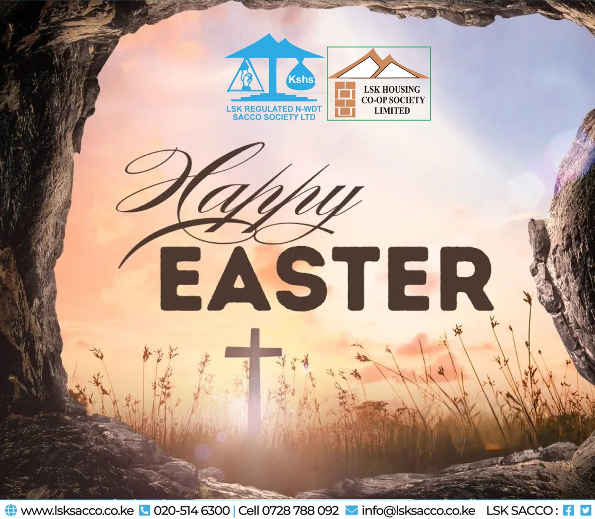 LSKSacco's tweet photo. Dear Members,
As we celebrate this season of renewal and hope, may the spirit of Easter bring you joy, peace and prosperity.

Thank you for your continued trust and commitment to our SACCO. 
Akiba yako Jukumu Letu. https://t.co/dXp3RuxseJ