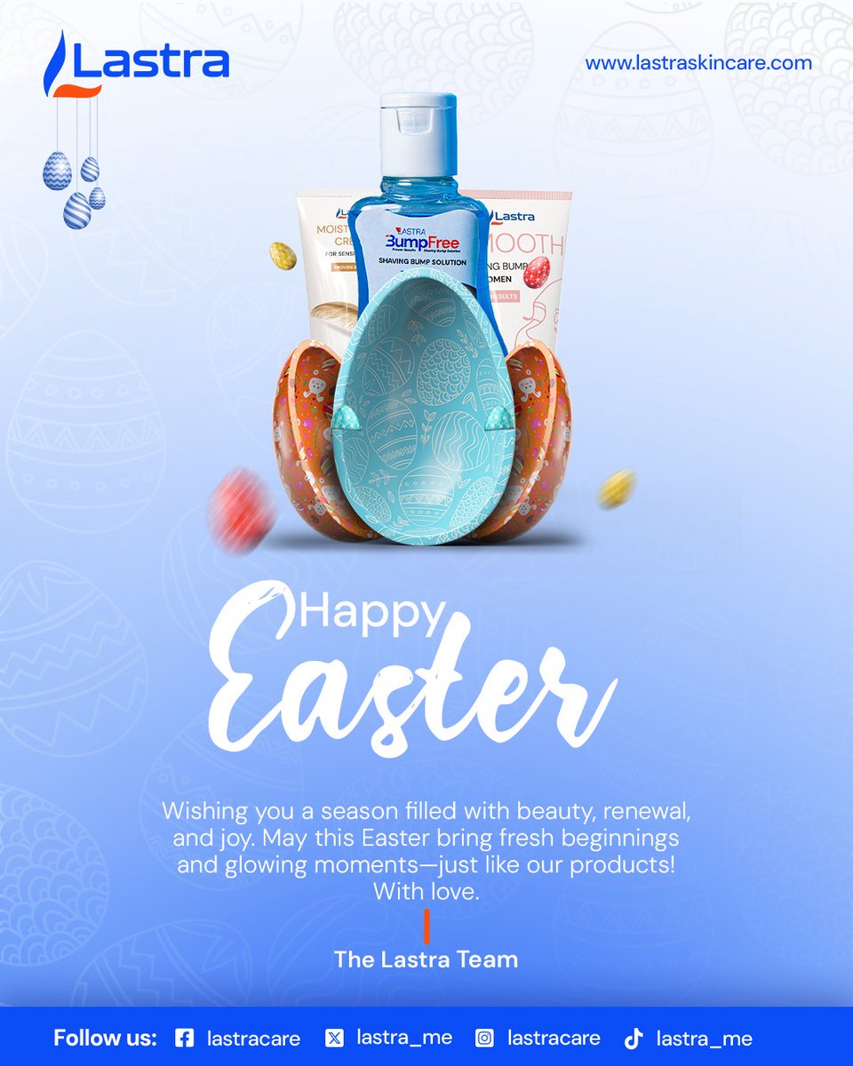 lastra_me's tweet photo. 🌷 Happy Easter from the Lastra Family! 🐇
Wishing you joy, renewal & radiant skin this season!
Wishing you a blessed Easter filled with love, laughter, and lots of chocolate eggs! 🍫🐣
— Team Lastra 💛
#Lastra #LastraSkinCare #LastraBumpFree #LastraSmoothForHer https://t.co/9Obm2NFGCM