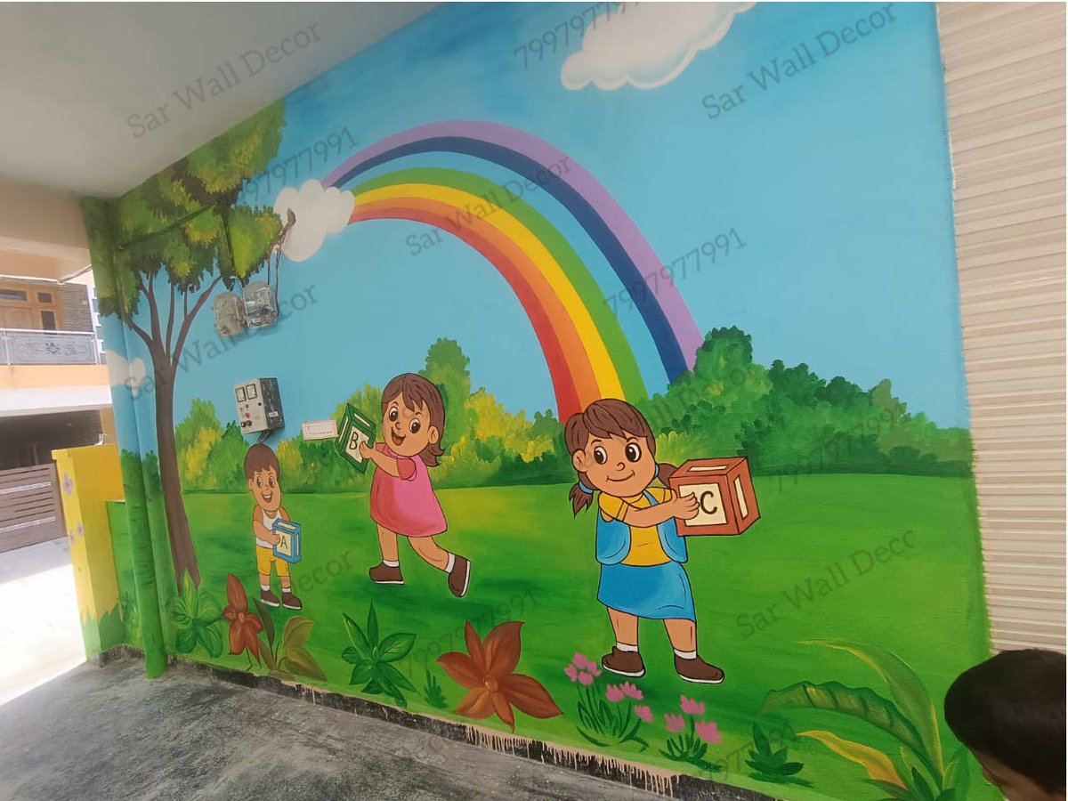 sarwalldecors4's tweet image. This is a cheerful and educational play school wall painting that beautifully blends learning with fun. Here's a detailed description:
#schoolwallpainting
#playschool
#educationaltheme
#kidsart
#alphabet
#jungletheme
#walldesign
#ameenpur
wa.me/7997977991
040-40033355