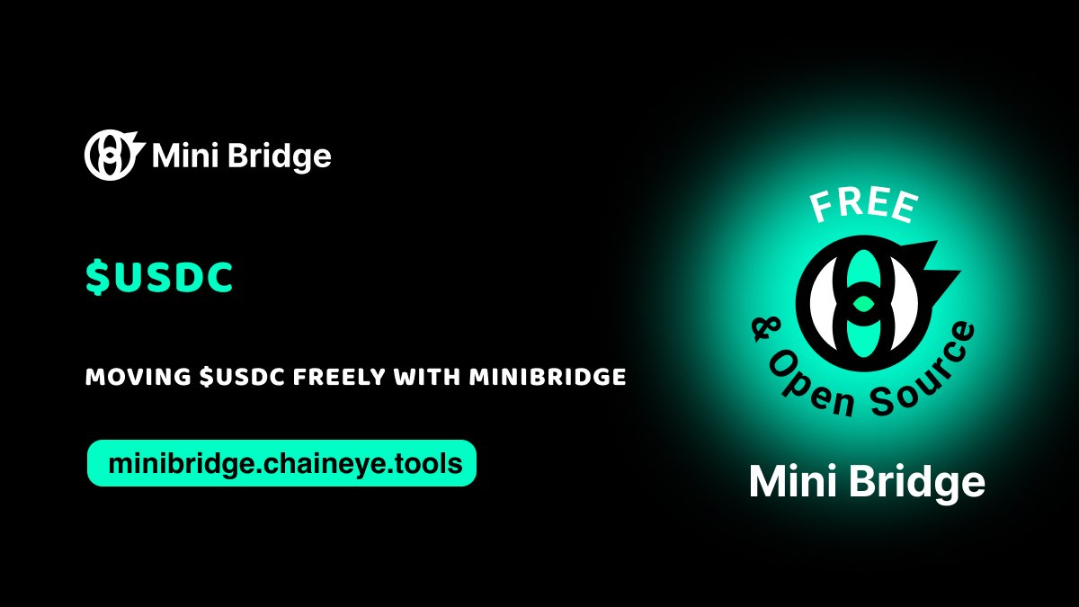 🚀 Big news from MiniBridge!

We now support $USDC — making stable, seamless cross-chain transfers easier than ever.
Move your $USDC freely across multiple chains and enjoy ultra-low fees along the way.

Try it now 👉 minibridge.chaineye.tools/usdc

$ETH $BTC #MiniBridge