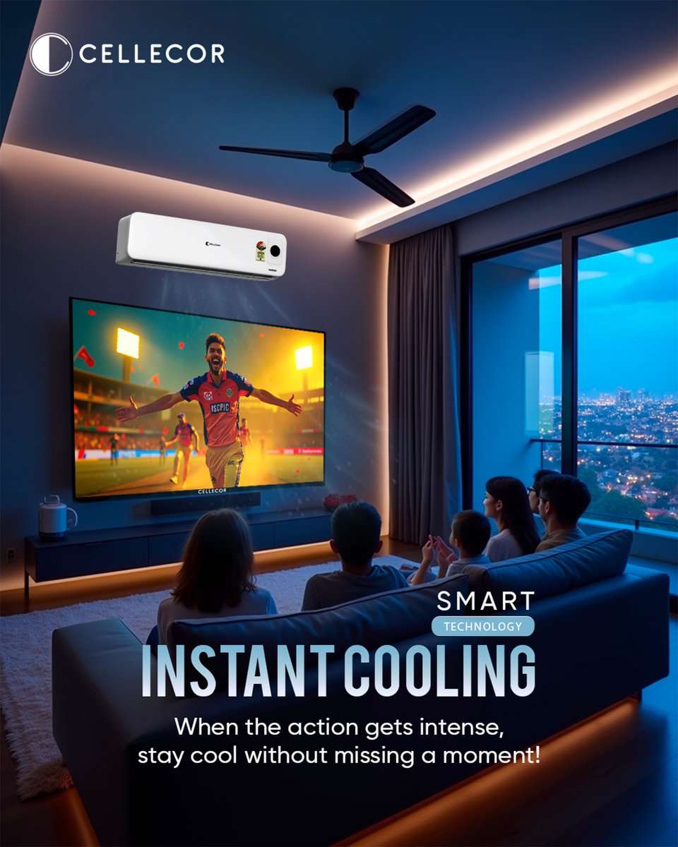 cellecorgadgets's tweet image. Tension on the field? Keep it cool at home! ❄️🏏
With Cellecor Smart AC, experience instant cooling powered by smart technology – perfect for those edge-of-the-seat moments.

#Cellecor #SmartAC #InstantCooling #CricketSeason
