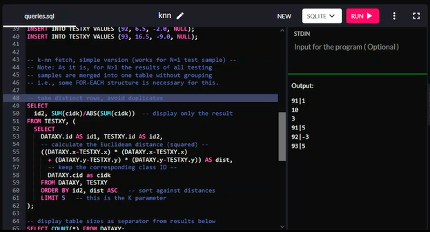 xgeorgio_gr's tweet image. #Coding_Fridays is back : K-nn classifier in SQLite

Watch the full video in the Youtube channel central 
&amp;gt;&amp;gt; youtube.com/@apneacoding 
This is a set of SQL queries demonstrating how in-server data processing can enable some basic data analytics. 
#coding #programming #sql #sqlite