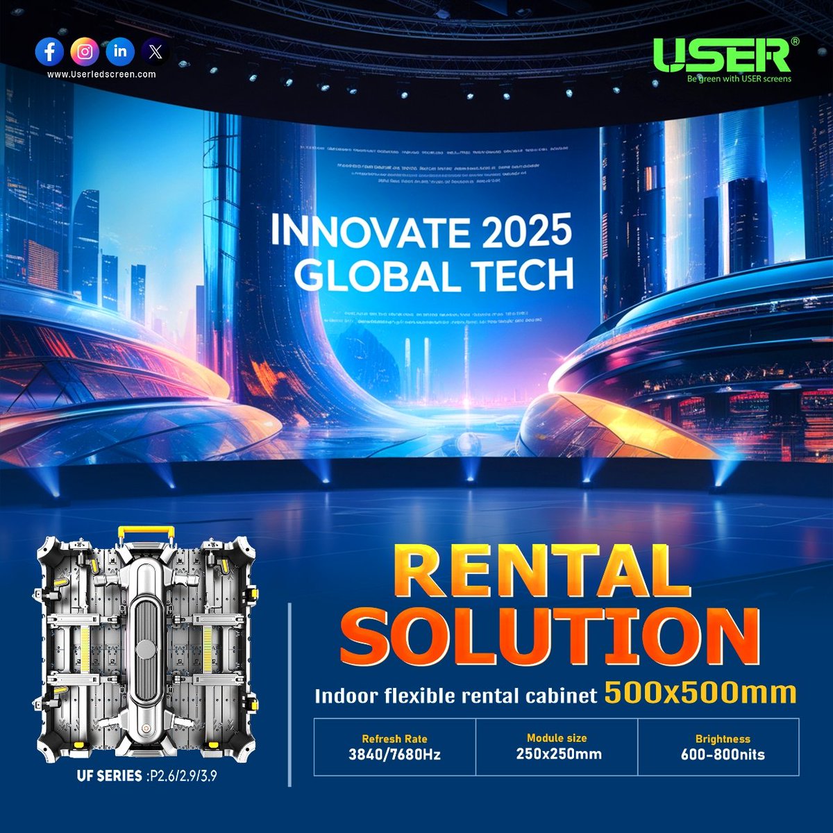 albert_User2025's tweet image. Here’s the product description for the Flexible Rental UF Series LED Screen:
USER – UF Series Flexible Rental LED Screen: Redefining Stage Creativity with Curved Brilliance!

Perfect for:
Concerts | Exhibitions | Weddings | Fashion Shows | Creative Event Backdrop
#rentalLEDscreen