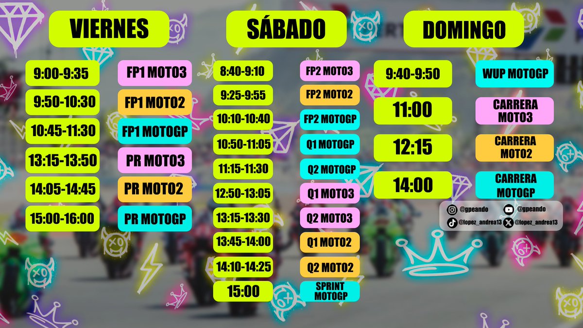 andy🩷 (@lopez_andrea13) on Twitter photo Estos horarios no necesitan presentación...
BIENVENIDOS AL FIN DE SEMANA MÁS BONITO DEL AÑO🩷🩵❤️🧡💚💛💙💜🤍
NOS VAMOS A <a href="/circuitodejerez/">Circuito de Jerez-Ángel Nieto</a> 🙌🏻🙌🏻🙌🏻
#MotoGP #SpanishGP Estos horarios no necesitan presentación...
BIENVENIDOS AL FIN DE SEMANA MÁS BONITO DEL AÑO🩷🩵❤️🧡💚💛💙💜🤍
NOS VAMOS A <a href="/circuitodejerez/">Circuito de Jerez-Ángel Nieto</a> 🙌🏻🙌🏻🙌🏻
#MotoGP #SpanishGP