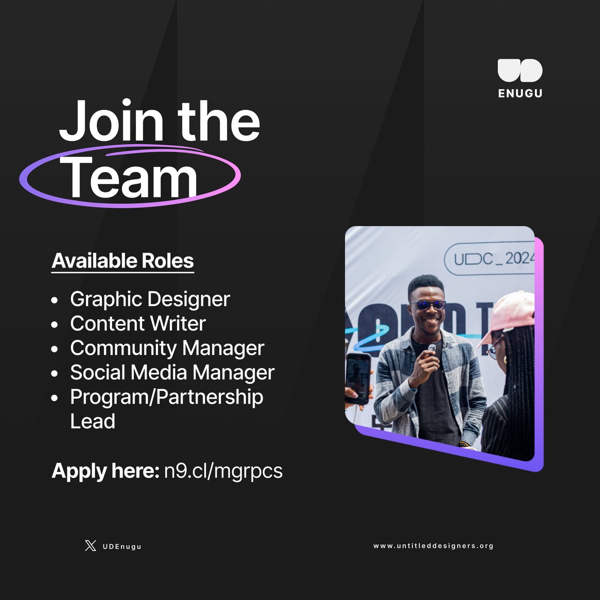 UDEnugu's tweet photo. Untitled Designers Enugu is looking for creative and innovative minds who aren’t afraid to roll up their sleeves and create impact.

Does that sound like you? come join the UD Enugu team 😊
https://t.co/2b23FKsrcu

#UD_Enugu
#UntitledDesigners https://t.co/pPkgIrRvuY