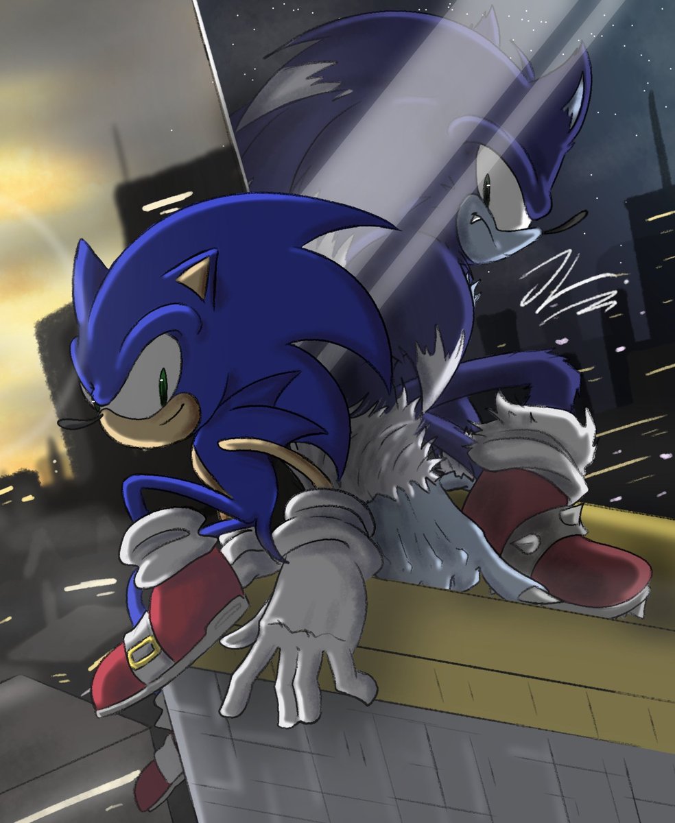JoseLoq1608's tweet photo. Un dibujito de Sonic Unleashed inspirado en la portada de Spiderman 3 (el fondo lo hice con extrema flojera) https://t.co/3WSKAZjpDo