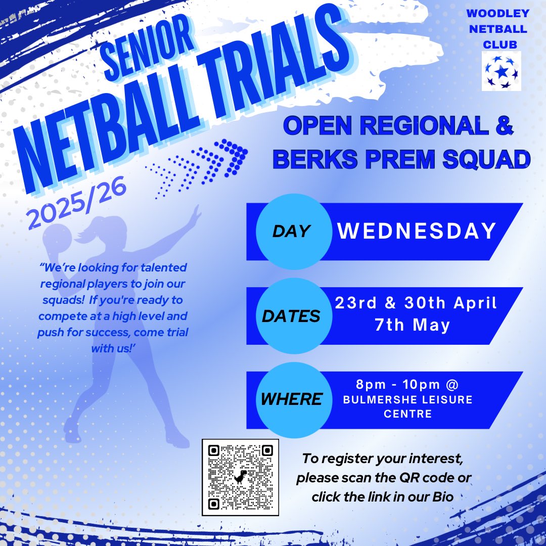 Senior Netball Trials for our Open &amp; Berks Prem Squads start this week!!! Don’t delay, sign up today!!!