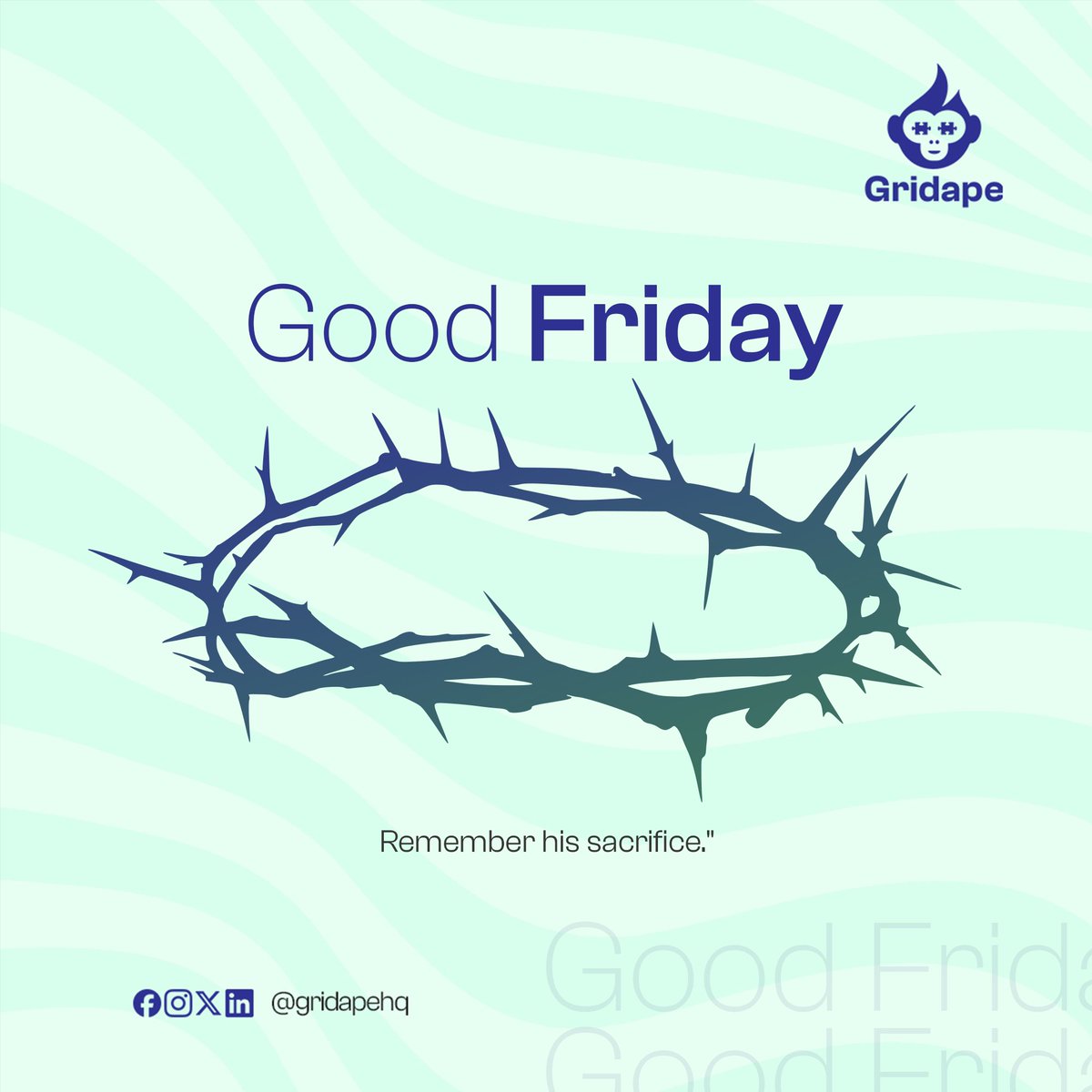 gridapehq's tweet photo. Good Friday 🙏
Remembering the ultimate sacrifice made for us. May this day bring peace and reflection.

#GoodFriday #gridape #gridapehq https://t.co/JTOGO7h6C0