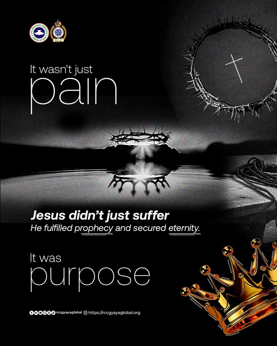 rccgyayaglobal's tweet image. It wasn’t just pain, it was purpose.

On the cross, our Lord Jesus bore the weight of our sins, not just to suffer, but to save. He endured the agony so we could walk in glory. He died to reconcile us to the Father and offer us the gift of eternal life.