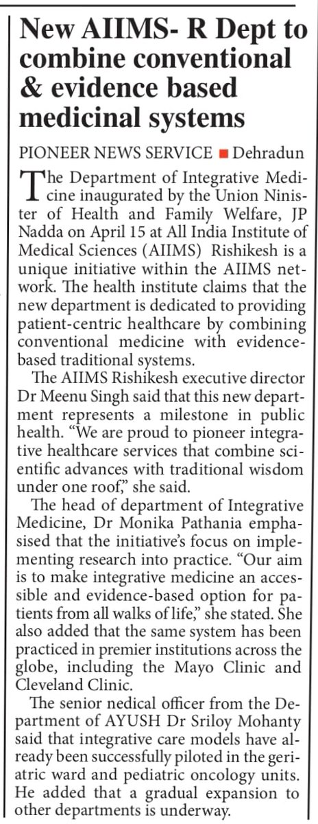 aiimsrishi's tweet image. @aiimsrishi in newspapers 
@MoHFW_INDIA 
@PMOIndia
 @JPNadda 
@meenusingh4