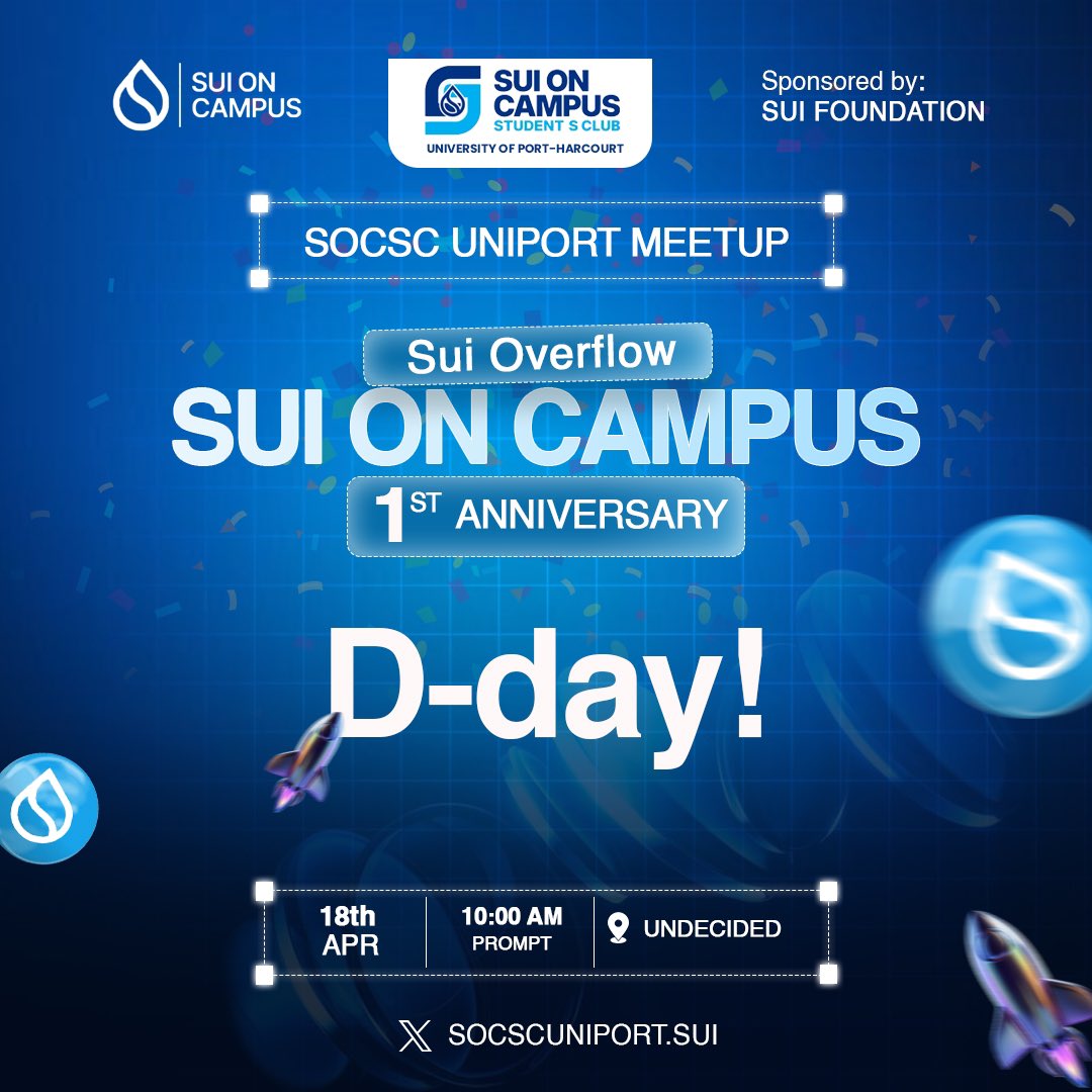 mykeltyopev's tweet photo. As we celebrate the @suioncampus 1 year anniversary, we also join @socscuniport & @socscuniben for an electrifying experience.
Don’t miss out on an Opportunity to connect and have the club teams share their experience and journey so far. 💧

#Sui
#SOCSCUNIBEN
#SOCSCUNIPORT
#SuiOnCampusAtOne