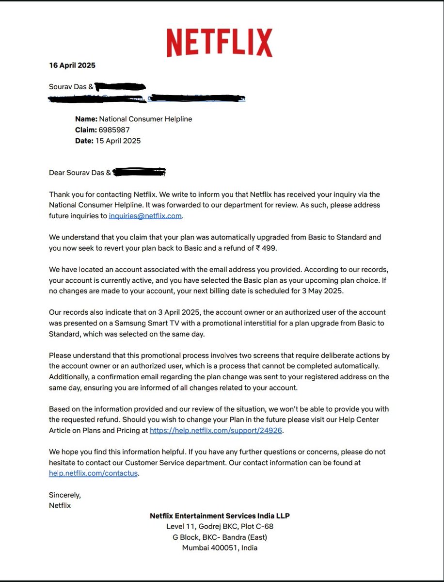 SouravDas_1711's tweet image. @jagograhakjago @consumerforum_ @inconsumerforum @consumersindia
Kindly help!! 
I had complained via @nch1915 that @NetflixIndia @netflix sanctions automatic upgrades WITHOUT two-factor authentication which is UNETHICAL. No action has been taken till now.