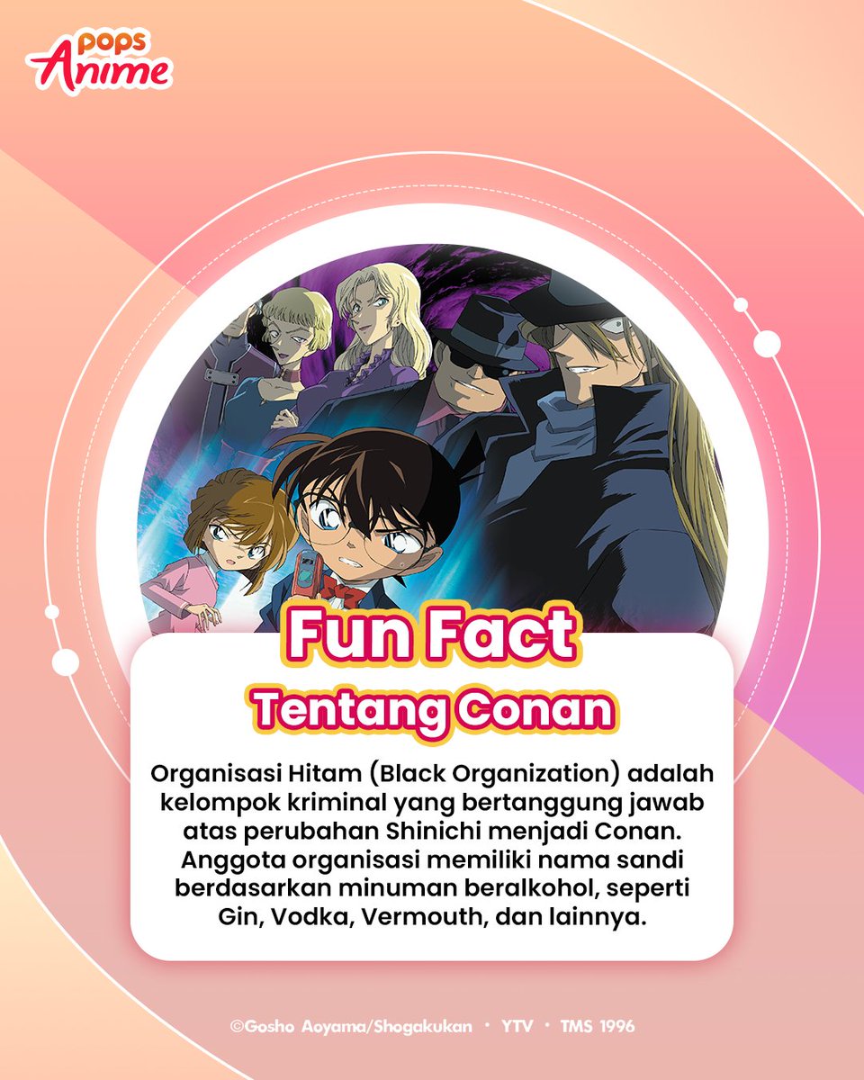 🕵️‍♂️ Fun Fact tentang Conan!
Dalang di balik perubahan Shinichi jadi Conan nih, POPS Friends! Kelompok kriminal super misterius! 😈

Menurut kamu, siapa karakter Organisasi Hitam paling seram?

#FunFactConan #POPSAnimeID #DetectiveConan #BlackOrganization