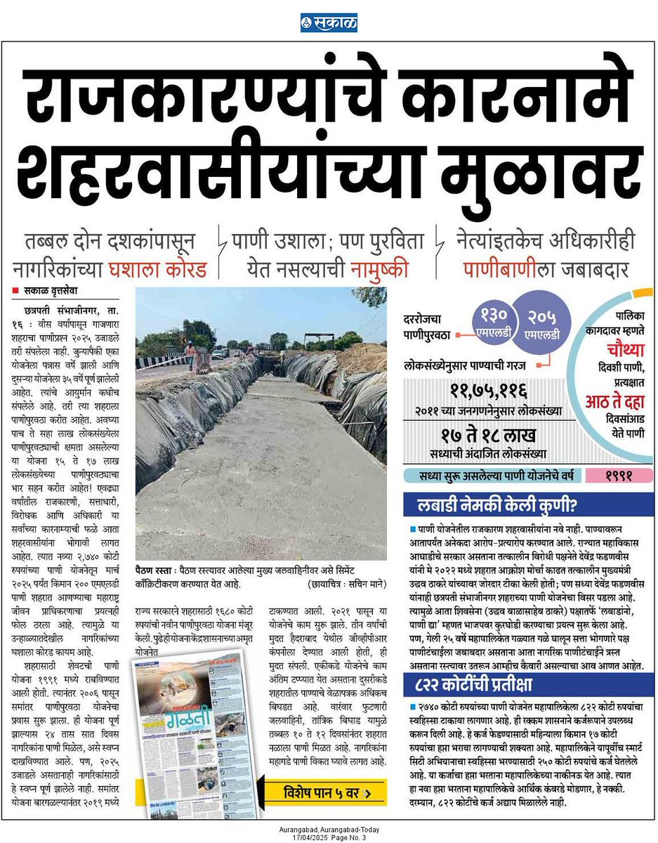 छत्रपती संभाजीनगर शहराचा पाणी प्रश्न दिवसेंदिवस गंभीर होत आहे. वर्षानुवर्ष पाणी टंचाईने त्रस्त असलेल्या जनतेला दिलासा कधी मिळणार...