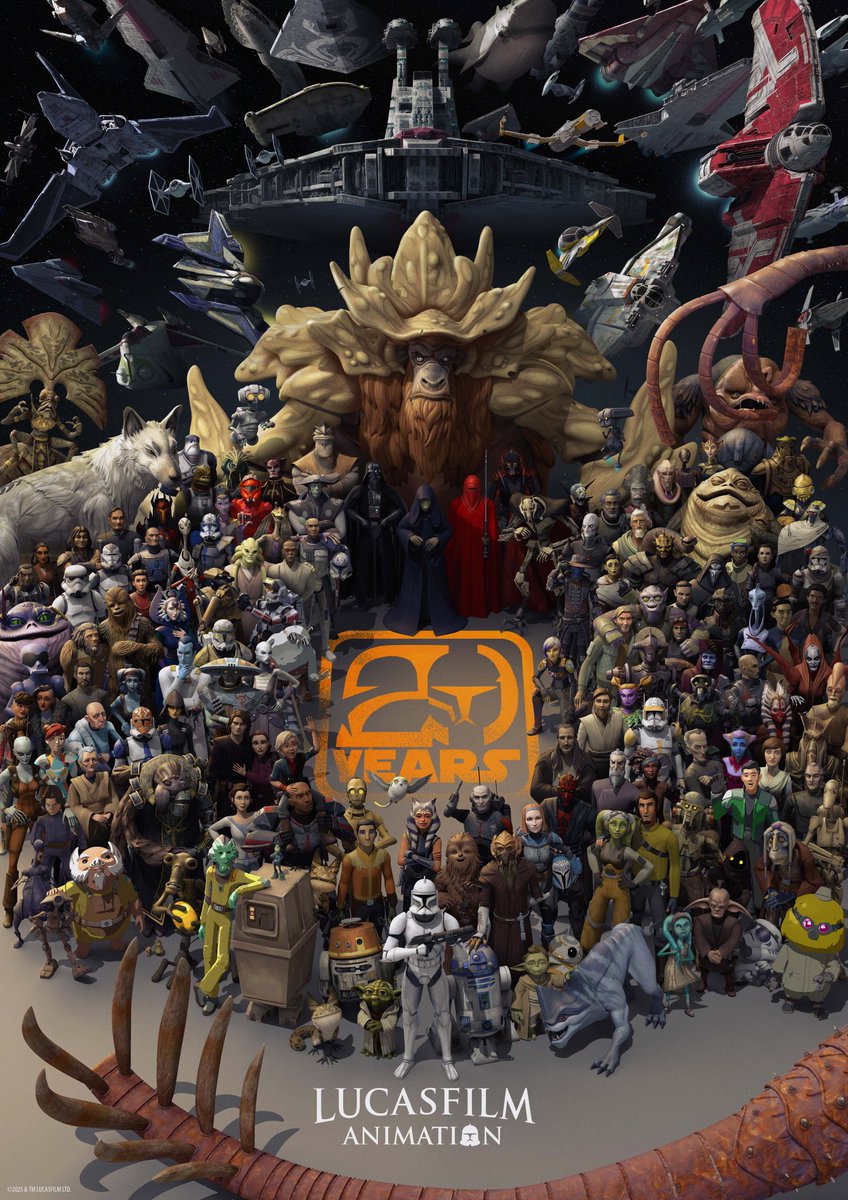 LBeskar's tweet photo. 🔴Póster del 20 Aniversario de Lucasfilm Animation🔴⬇️⬇️
#StarWarsCelebration https://t.co/5MhUNDAMVK