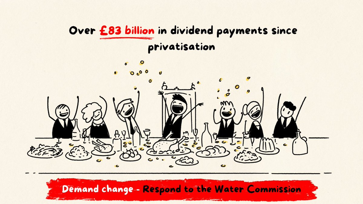 🤑 £83 billion in dividends...

That’s what privatisation has meant for the water industry.
❌ Not better service. ❌ Not cleaner rivers. ❌ Not cheaper bills.

We finally have the chance to demand real change and end the failed privatisation experiment. But we don't have long...
