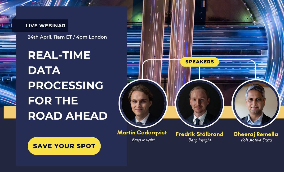 IoTNow_'s tweet photo. LIVE WEBINAR: Real-Time Data Processing For The Road Ahead.
24 April | 11AM ET | 4 PM LONDON
Save your spot! https://t.co/Oc1AXuTWKn
#DataDrivenFuture #RealTimeTech
@VoltActiveData https://t.co/lhSSOHpLoT