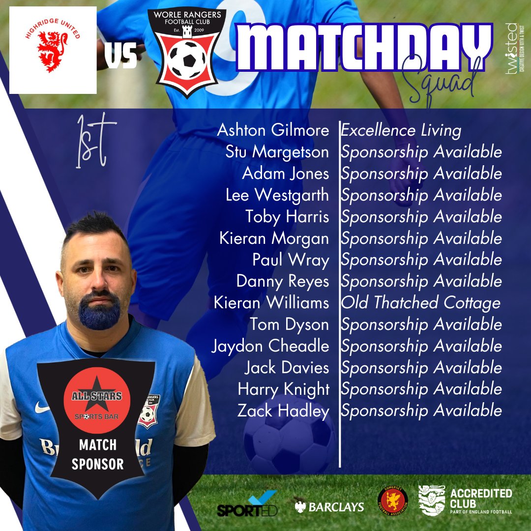 worle_rangers's tweet photo. Please see your 1st Team squad that travels to Highridge Utd over the Easter weekend. A big 3 pts up for grabs as they look to avoid relegation and finish the season strong. Please go and support the lads if you're in the area. COYR. https://t.co/TpQBPfDIKI