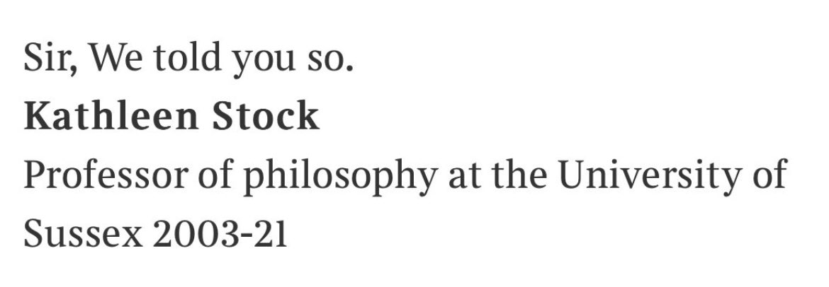 Kathleen Stock’s letter in The Times today is a work of literary art.