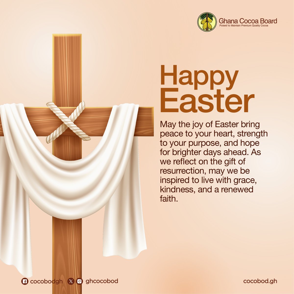 ghcocobod's tweet photo. May the joy of #Easter bring peace to your heart, strength to your purpose, and hope for brighter days ahead. As we reflect on the gift of resurrection, may we be inspired to live with grace, kindness, and a renewed faith. #HappyEaster https://t.co/csKUK7edg4