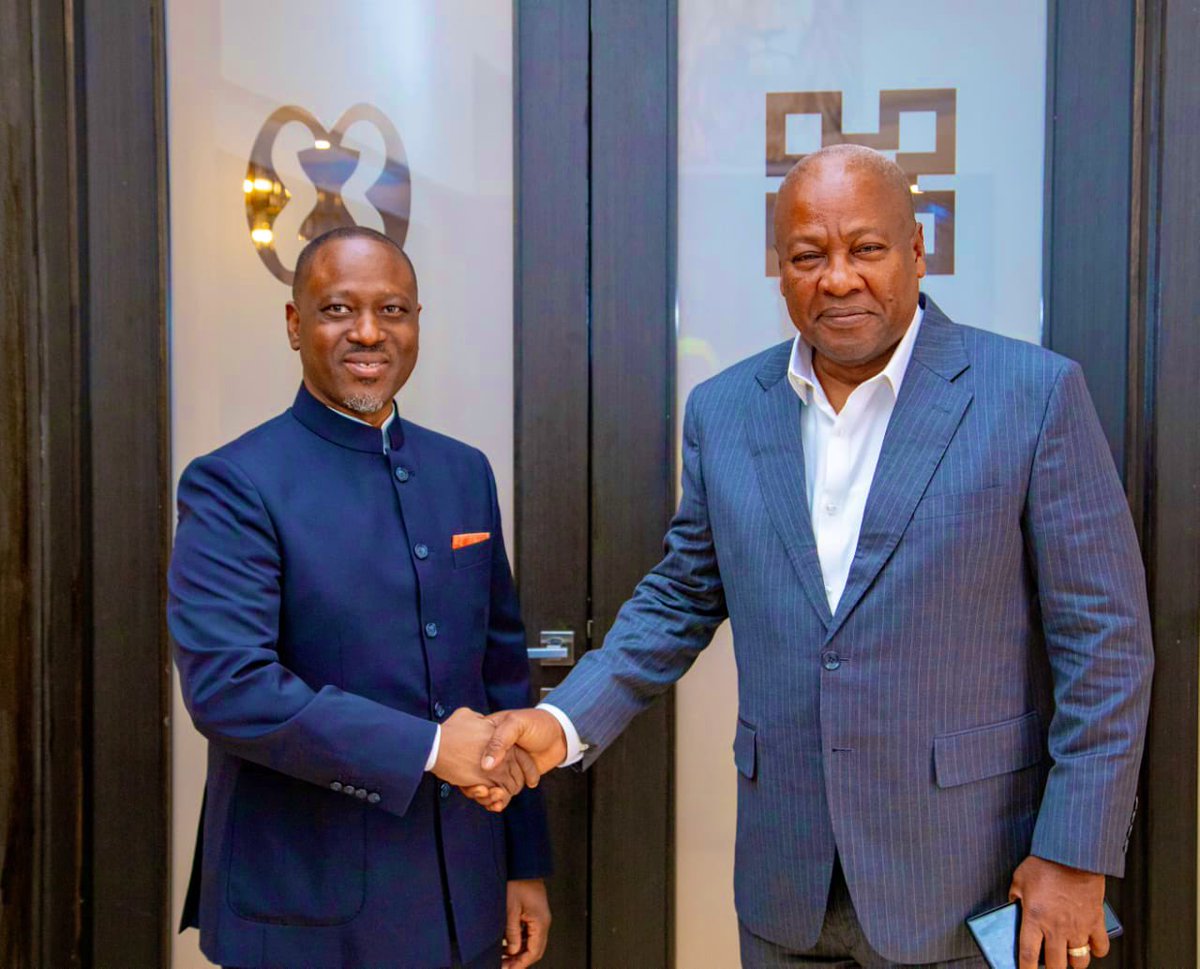 SOROKGUILLAUME's tweet photo. Dear all, 
I wish to express my heartfelt appreciation to the brotherly people of Ghana and to His Excellency President John Dramani Mahama for the warm and fraternal welcome extended to me.

Setting foot once again on the soil of this great Pan-African nation — the land of Kwame Nkrumah — is for me a moment of deep emotion and sincere gratitude.

I salute the vision, wisdom, and spirit of hospitality of President Mahama, a true heir to the values of unity, solidarity, and justice that define our shared African ideal.

Thank you to Ghana.
Thank you to president John Dramani Mahama @JDMahama 

Soro Kigbafori Guillaume
Former Prime Minister, Former Speaker of the National Assembly of Côte d’Ivoire. 

TRADUCTION FRANÇAISE : 

Chers tous, 
Je tiens à exprimer ma profonde gratitude au peuple frère du Ghana ainsi qu’à Son Excellence le Président John Dramani Mahama, pour l’accueil fraternel qui m’a été réservé.

Pouvoir fouler à nouveau le sol de cette grande nation panafricaine, terre de Kwame Nkrumah, est pour moi un moment de grande émotion et de profonde reconnaissance.

Je salue la hauteur de vue, la sagesse et le sens de l’hospitalité du Président Mahama, digne héritier des valeurs d’unité, de solidarité et de justice qui fondent notre idéal commun africain.

Merci au Ghana.
Merci à son Président.

Soro Kigbafori Guillaume
Ancien Premier ministre, Ancien Président de l’Assemblée nationale de Côte d’Ivoire.
