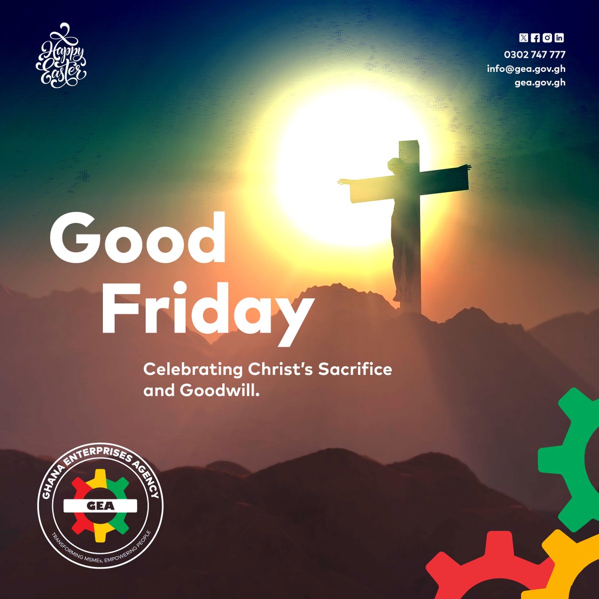 On this Good Friday, we reflect on the ultimate sacrifice of Christ and the message of love, hope, and redemption. May this day bring peace to your heart and purpose to your life. – From all of us at Ghana Enterprises Agency.
