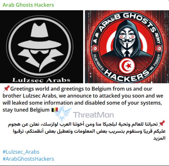 MonThreat's tweet image. 🇧🇪 🚨 Alleged Targeting of Belgium by Arab Ghosts Hackers

Arab Ghosts Hackers, in collaboration with Lulzsec Arabs, have announced an operation aimed at targeting Belgian entities.

#Belgium #ArabGhosts #LulzSec #CyberThreats
