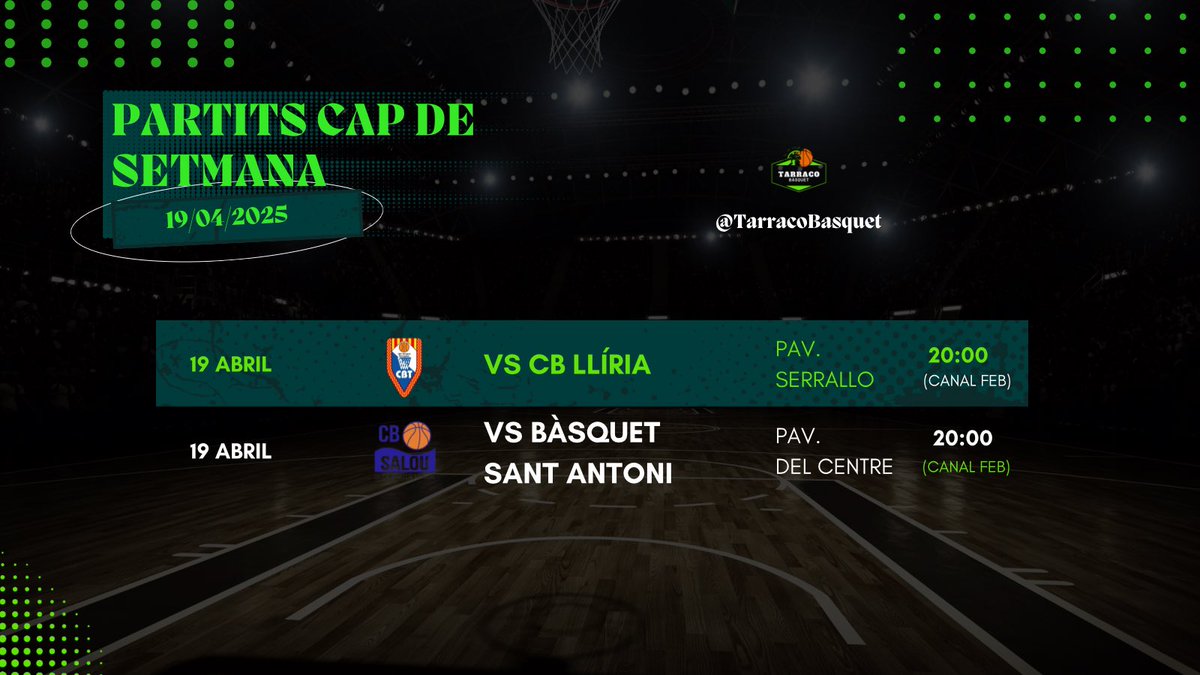 TarracoBasquet's tweet photo. 🗓️ Calendari partits de la setmana #TarracoBasquet https://t.co/DCtAou7UvP