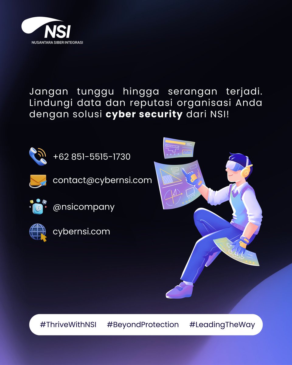 nsicompany's tweet photo. 📩 Butuh layanan Cybersecurity? Hubungi kami sekarang!

#ThriveWithNSI #BeyondProtection #LeadingTheWay https://t.co/TMRhYhKpeH
