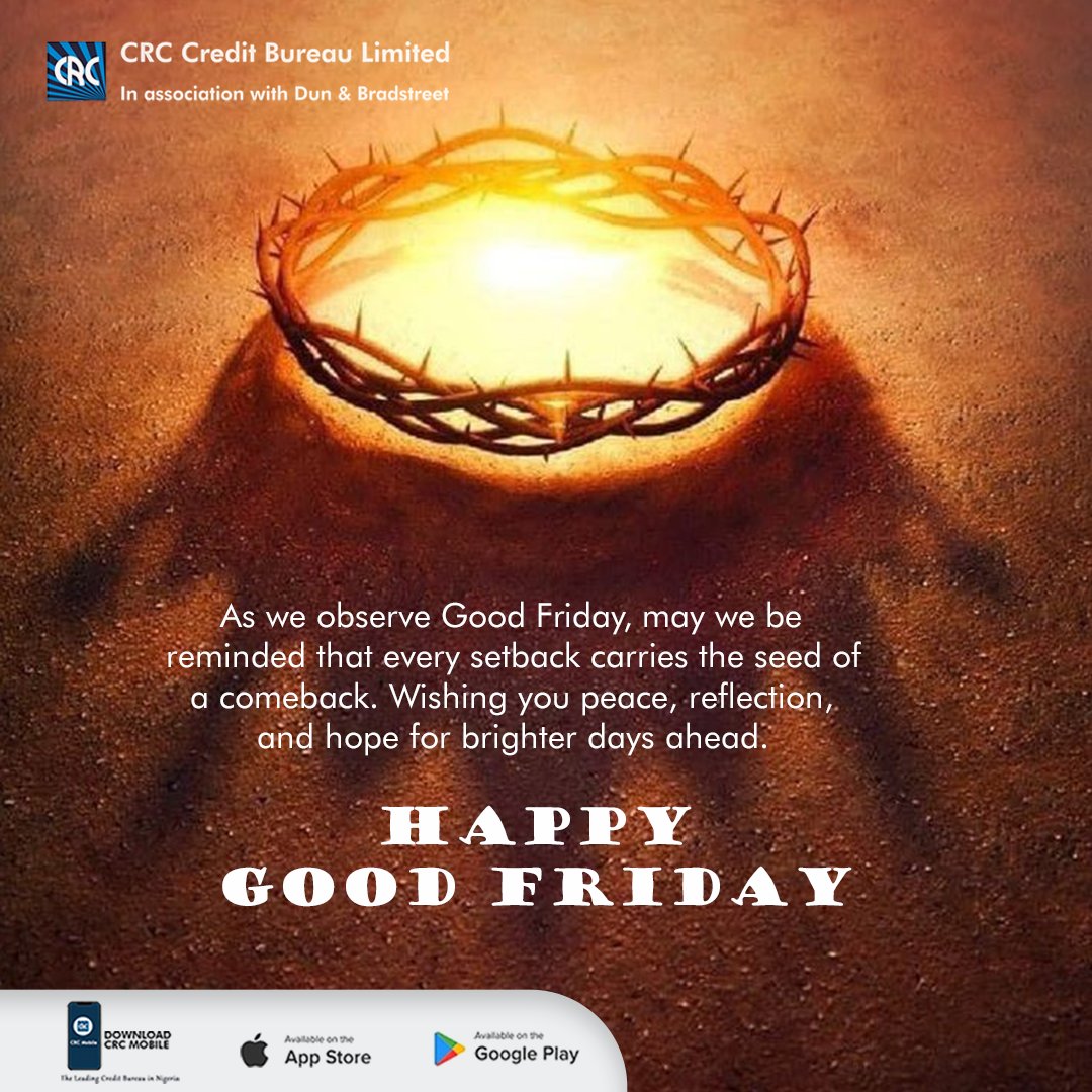 CRCCreditBureau's tweet photo. On this Good Friday, we reflect on love, sacrifice, and hope. 

His sacrifice gave us freedom. His love gave us life. Let’s honor Him today and always.

#GoodFridayMessage #ChristTheRedeemer #HolyFriday #HopeInChrist #Faith #Reflection #crccreditbureau" https://t.co/IV1vD1ff2S