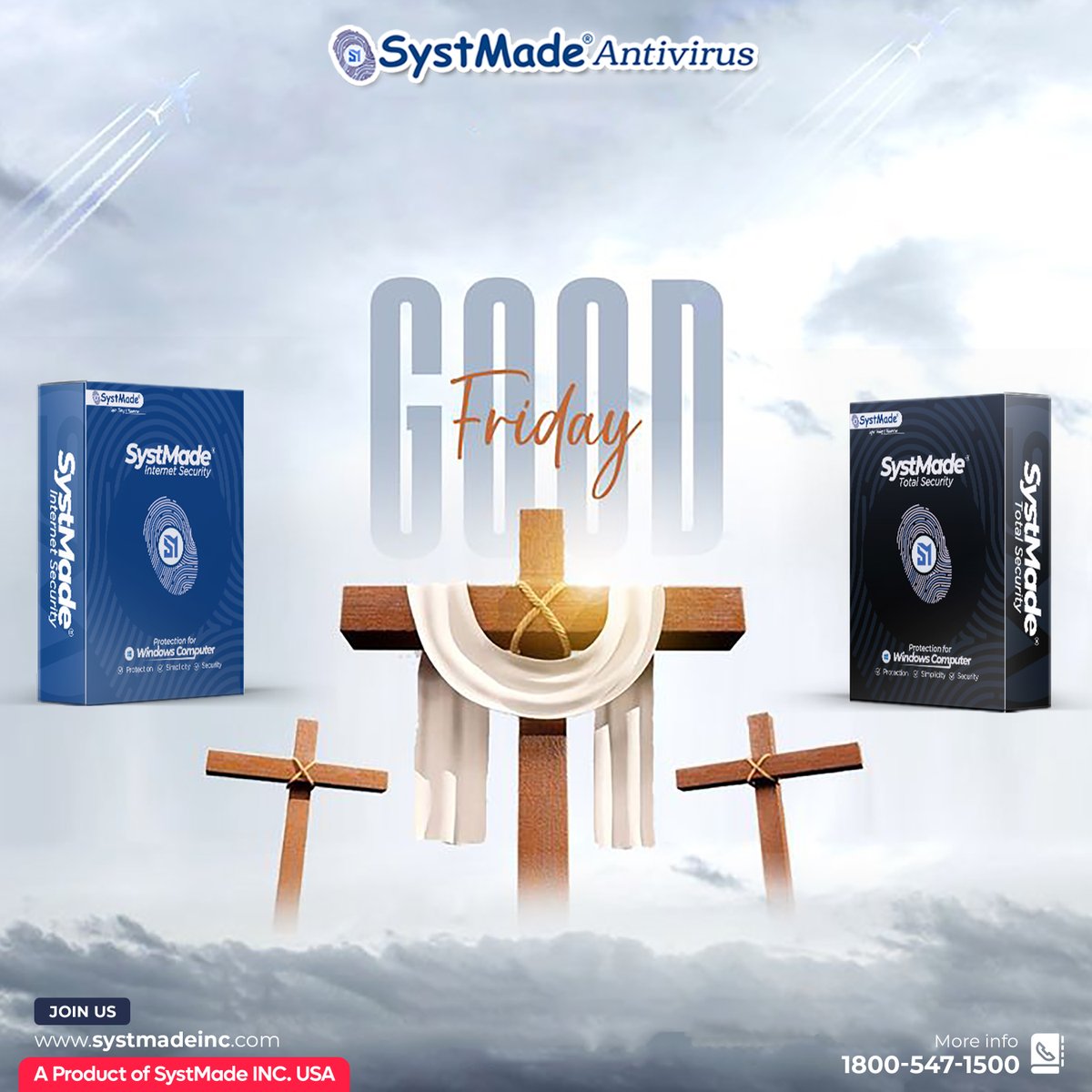 SystmadeI's tweet photo. 🙏 Reflect, Remember &amp; Stay Protected this Good Friday 🕊️
As we honor this sacred day, let SystMade Antivirus safeguard what matters — your digital world. 🛡️💻
🌐 https://t.co/4ViPAhrcTL
📞 1800-547-1500
🇺🇸 Proudly made by SystMade INC. USA

#GoodFriday #SystMadeAntivirus https://t.co/Jf7dEKHY3U