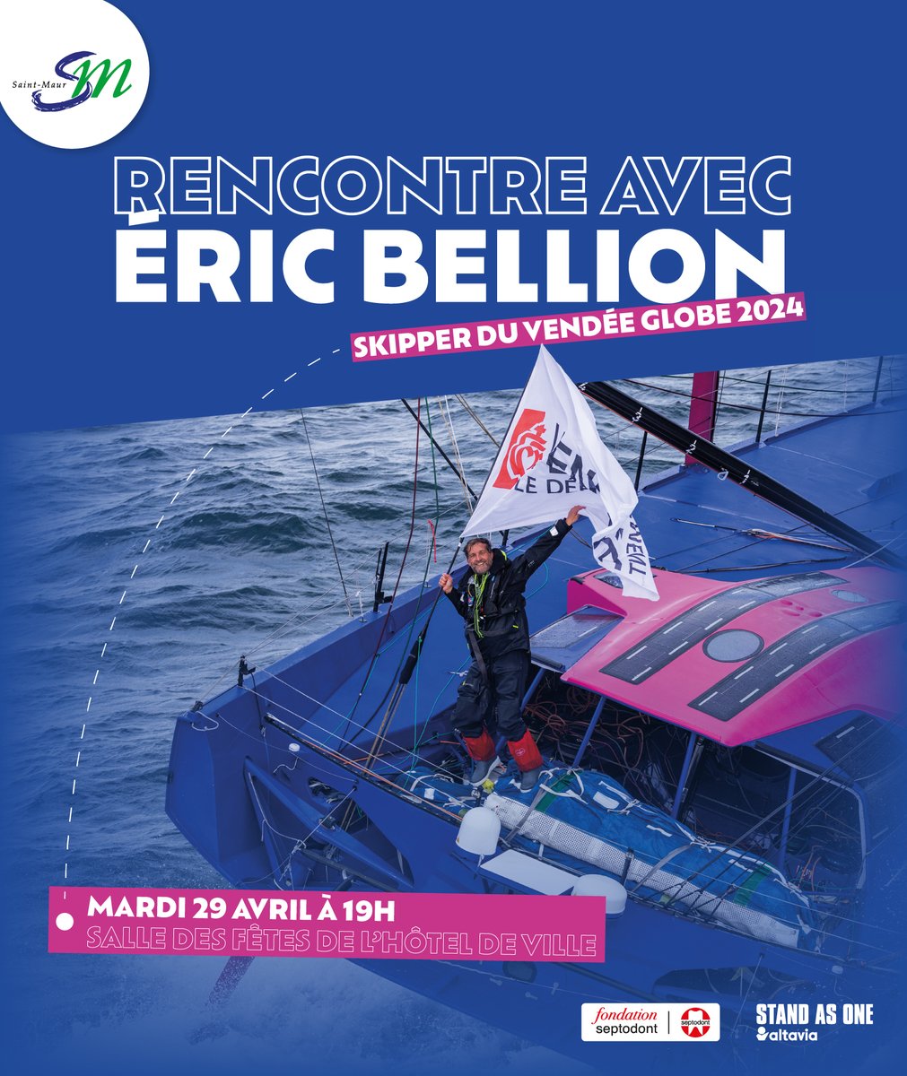 VilleSaintMaur's tweet photo. Après le Vendée Globe, @eric_bellion vient à la rencontre des Saint-Mauriens ⛵️ 

💬 De retour sur la terre ferme depuis quelques semaines, le navigateur, parrain du projet de découverte des métiers de la mer, sera présent à Saint-Maur le 29 avril prochain. https://t.co/INjmStD09h