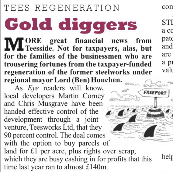 Teesside Monopoly money - son and son-in-law of developer controlling publicly-funded regeneration site make £10m in a year hiring plant, at unheard of profit margins. Full details and more on Succession, Teesside-style, in new <a href="/PrivateEyeNews/">Private Eye Magazine</a>.