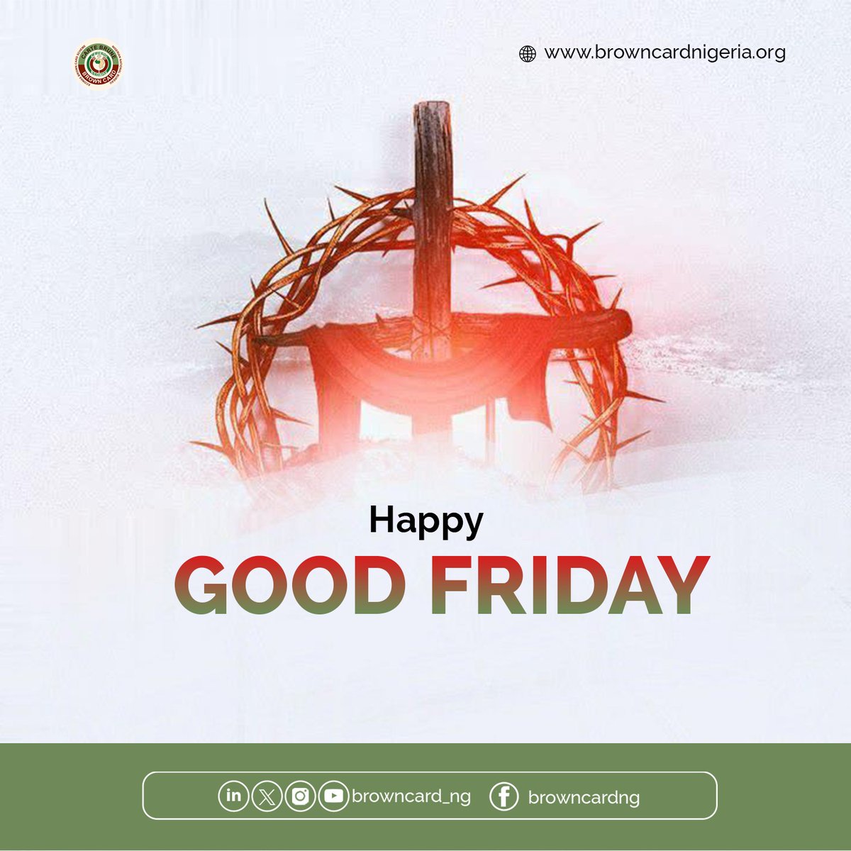 browncard_ng's tweet photo. Today, we remember the ultimate sacrifice ✝️ and the power of unconditional love ❤️. May this Good Friday bring peace, grace, and hope to your heart. 

#GoodFriday #Reflection #Faith #BrowNcardCares https://t.co/N2q2nA06Lm