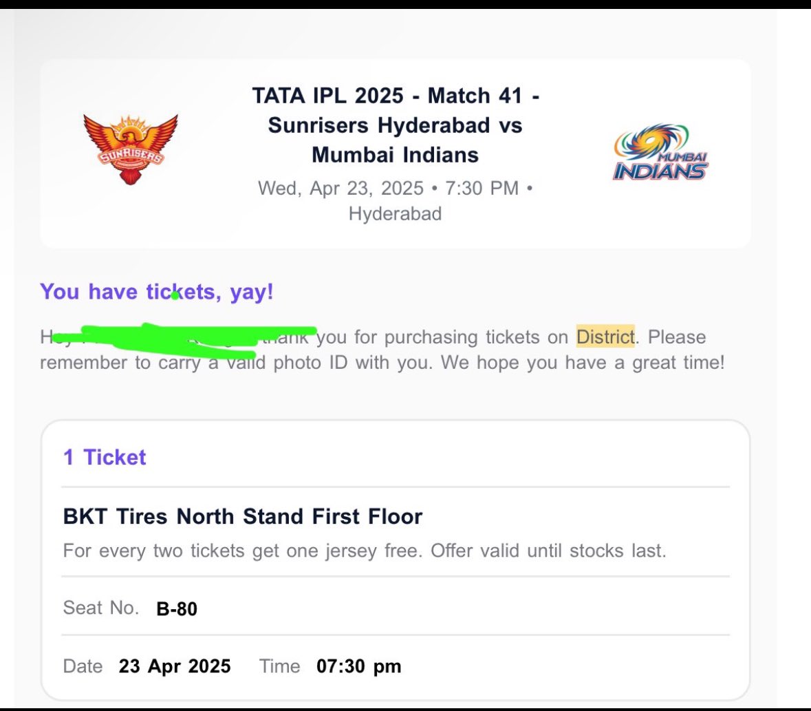 Neha02703036952's tweet photo. Ipl one ticket srh vs mi 23rd april Hyderabad is available for mrp: 6900
Stand: north stand first floor
Selling at mrp
#srhvsmi #ipltickets #hyderabad #ipl #srhtickets https://t.co/VwYrZP16Ka